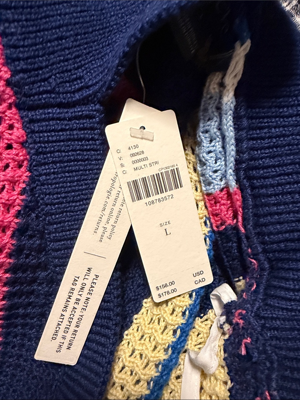 Maeve by Anthropologie Striped Knit Polo Dress in Navy, Blue, Pink & Cream - L - Picture 6 of 6